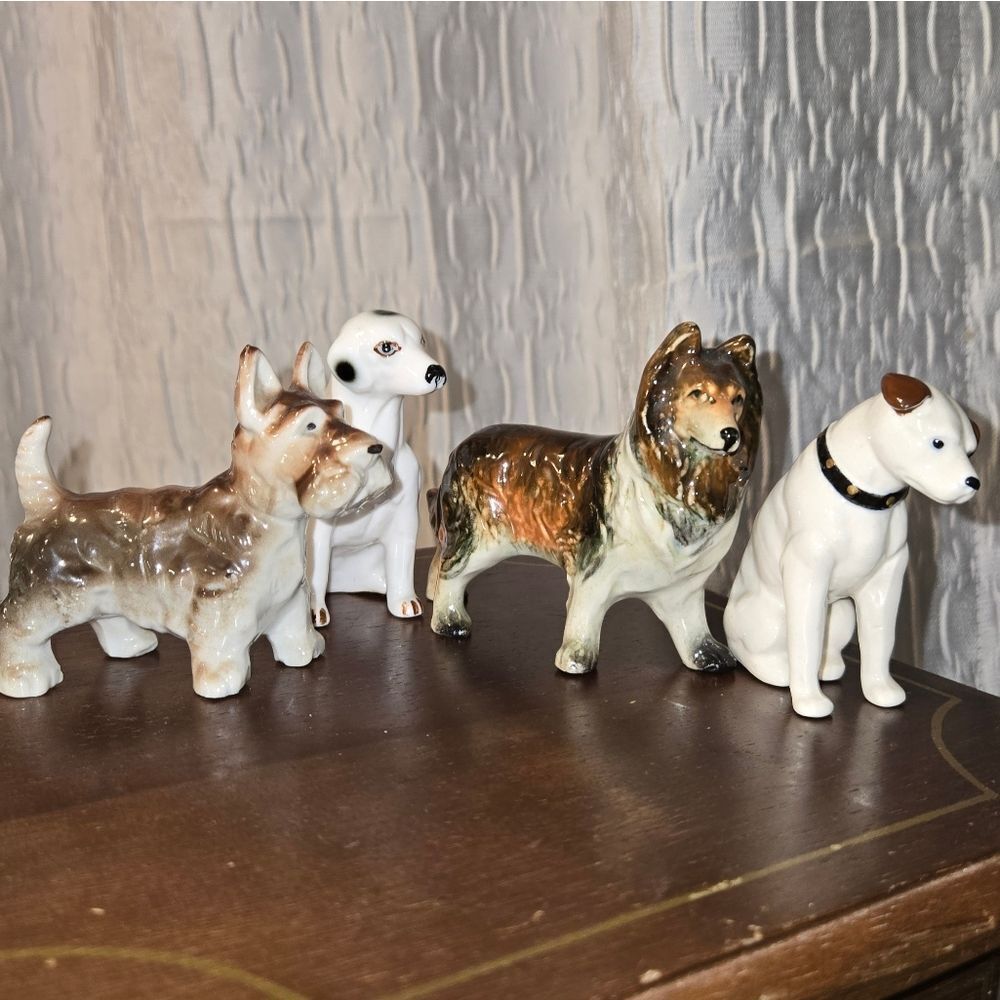 Vintage Ceramic Dalmatian Puppy Dogs Figurines Lot Of 3 Glazed Porcelain Japan